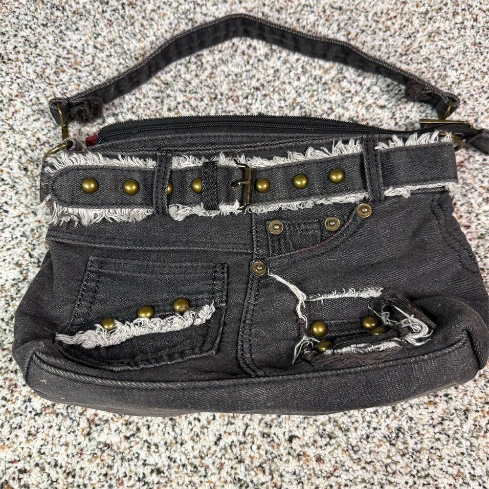 XPONNI Y2K Grunge Black Denim Tote Bag Unisex Crossbody Handheld​